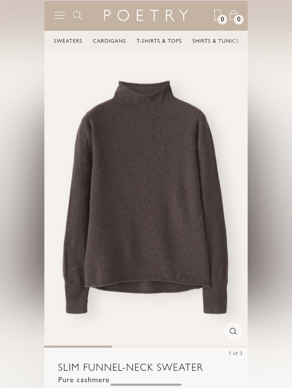 NWT: Poetry Slim Funnel-Neck Cashmere Sweater, Size 4